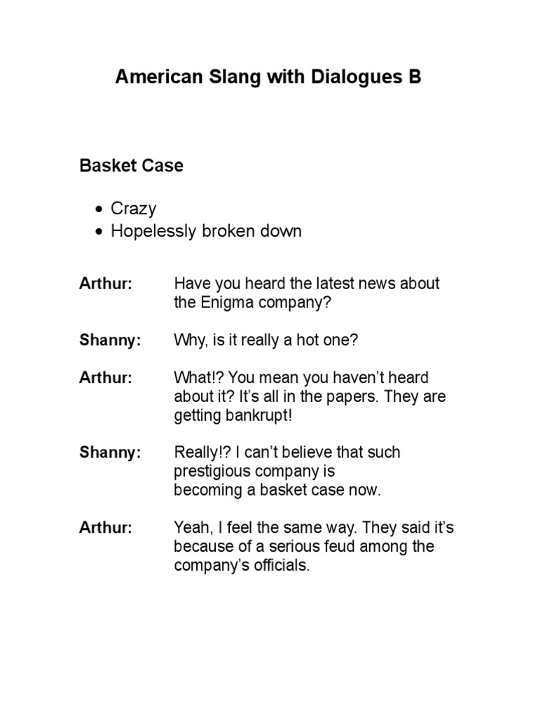 American Slang With Dialogues B Basket Case PDF Violence