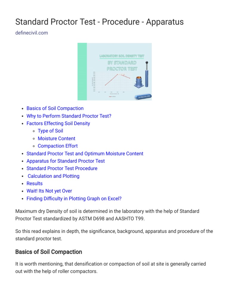 Standard Proctor Test - Procedure - Apparatus - Calculation | PDF ...
