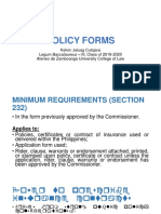 Policy forms minimum requirements