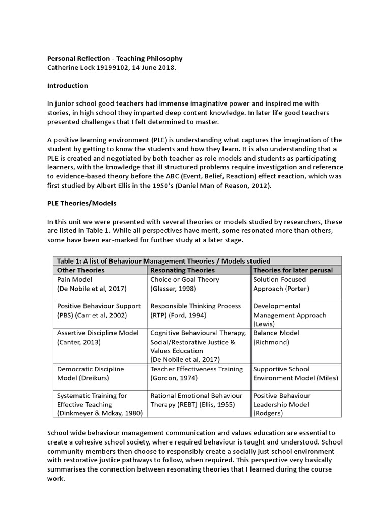 Teaching Philosophy and Positive Learning Environments | PDF ...