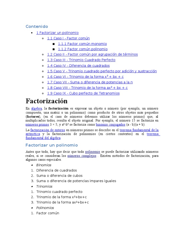 Tipos Factorizacion Factorisation Arithmetique