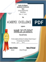 Academic Excellence Award: Name of Student