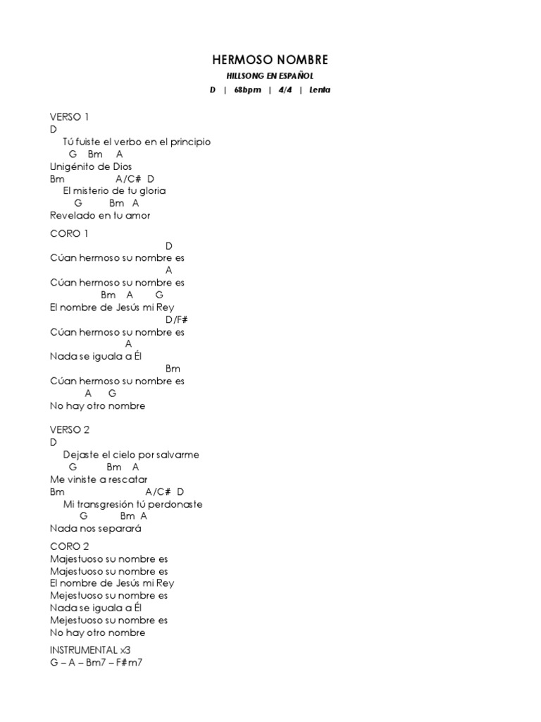Hermoso Nombre Hillsong En Espanol D 68bpm 4 4 Lenta scribd