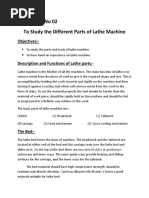 Experiment No 02 To Study The Different Parts of Lathe Machine