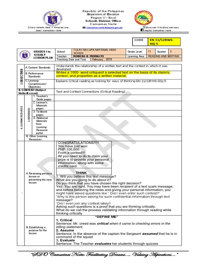 Reading and Writing DLP 2019 PDF Critical Thinking Pedagogy