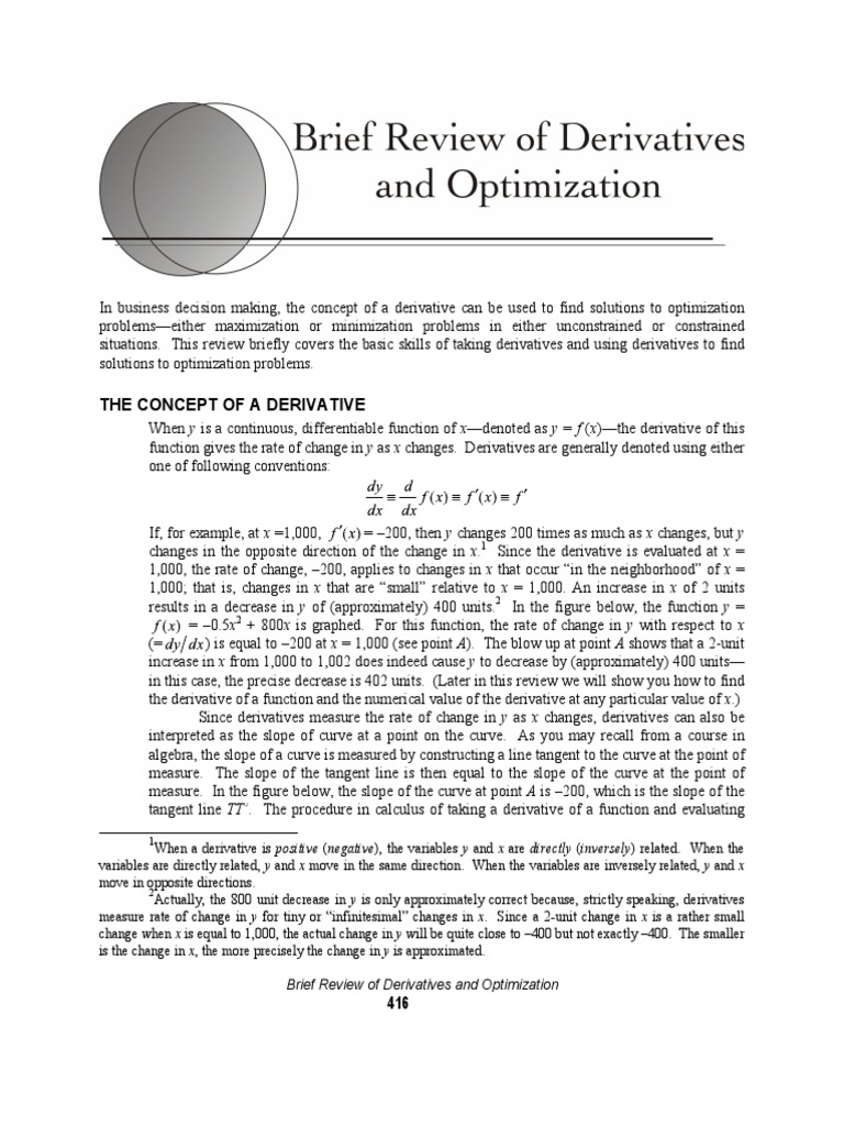 Derivatives and Optimization Basics | PDF | Derivative | Mathematical ...