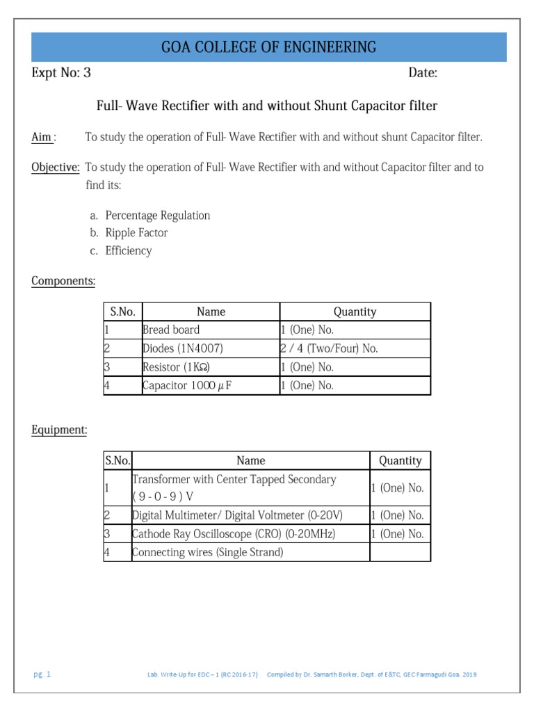 Expt 3 FWR Capacitor Filter | PDF