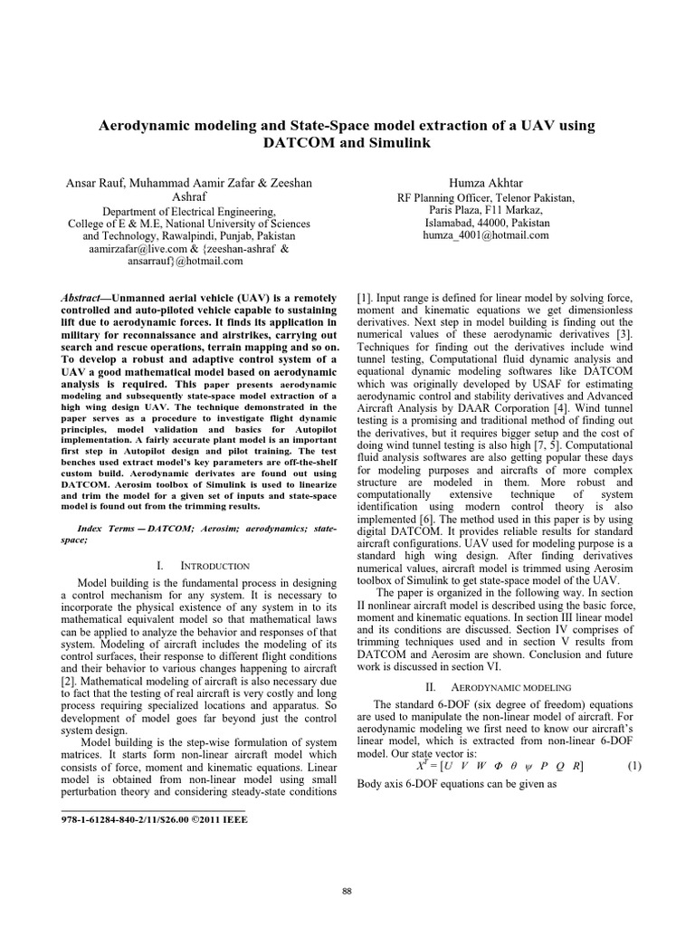 Aerodynamic Modeling and State-Space Mod PDF | PDF | Mathematical Model ...