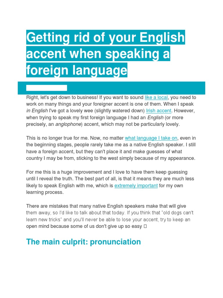 Getting Rid Of Your English Accent When Speaking A Foreign Language Pdf Stress Linguistics English Language