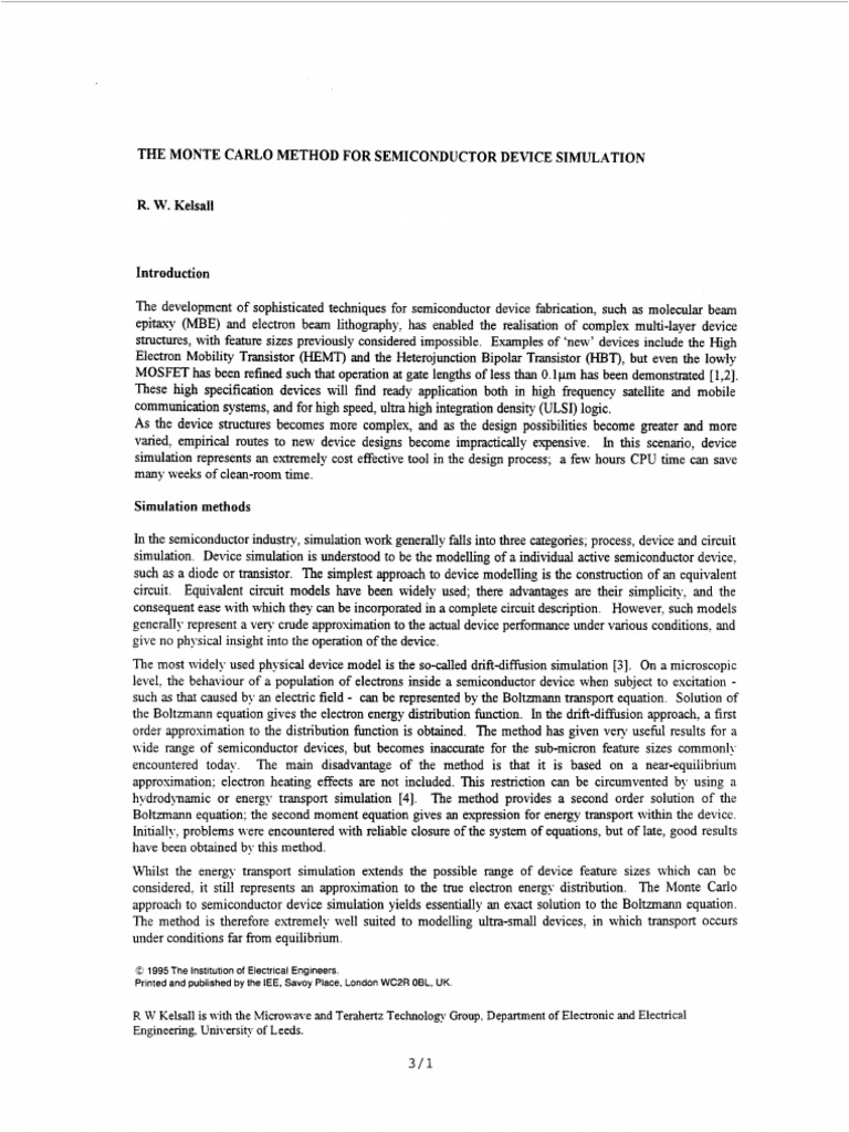 Monte Carlo Simulation in Semiconductor Devices | PDF | Field Effect ...