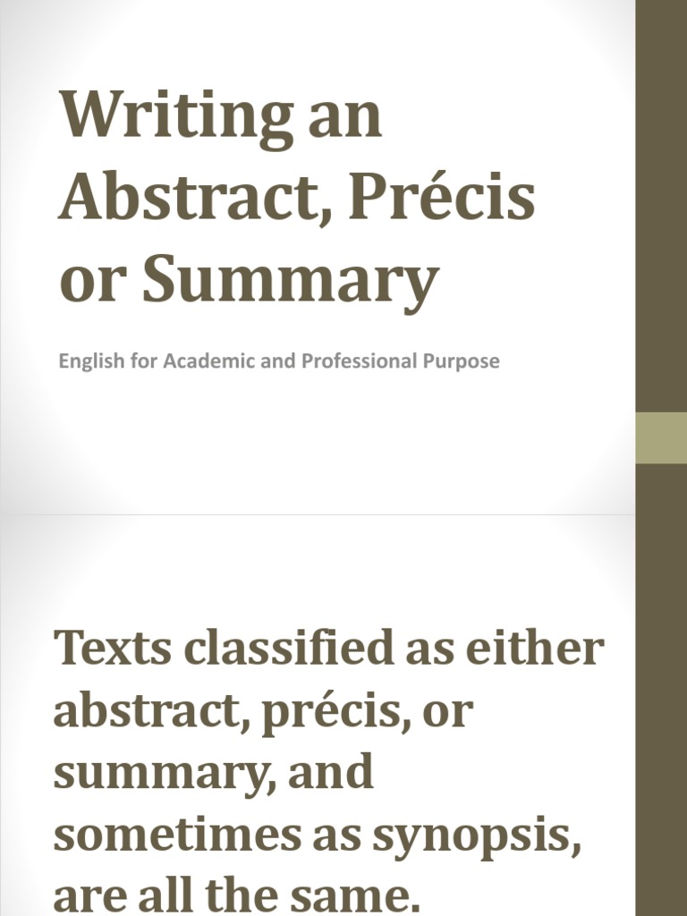 Writing An Abstract Précis or Summary PDF