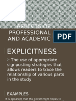 Aspects of Professional and Academic Language: Explicitness Caution