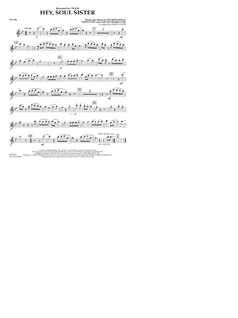 HEY, SOUL SISTER Arr. James Kazik Concert Band (Parts) PDF