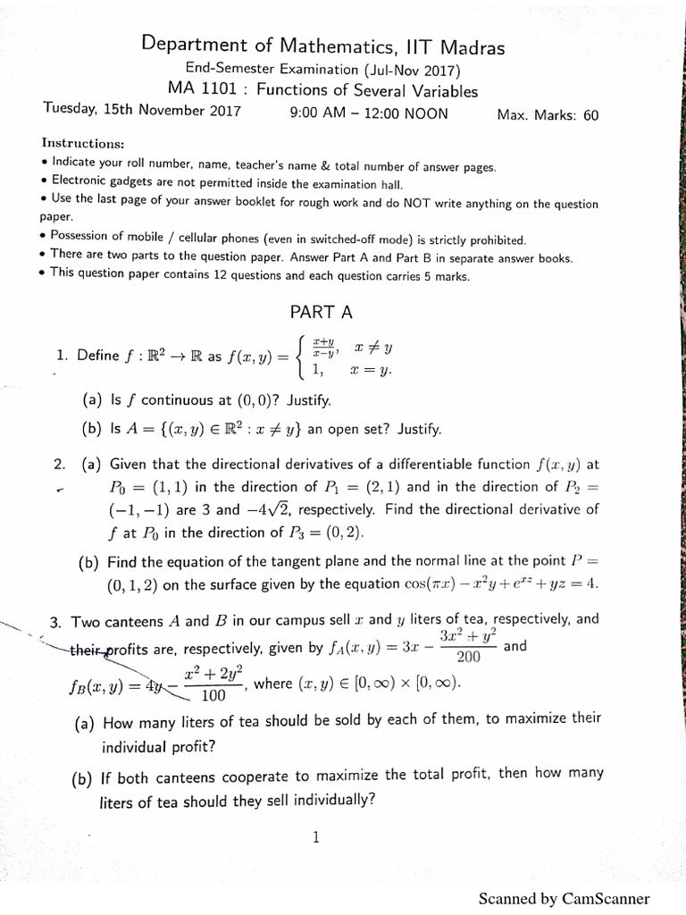 MA1101 Course Overview at IITM | PDF