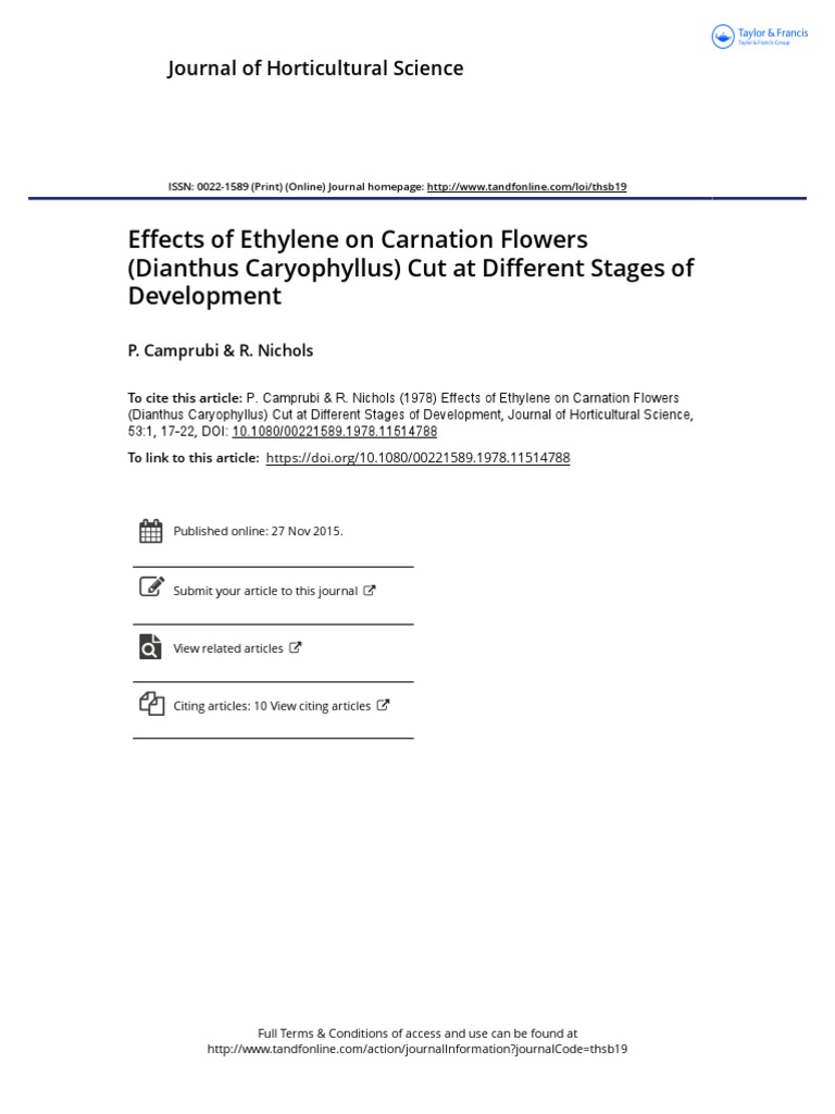 Effects of Ethylene On Carnation Flowers (Dianthus Caryophyllus) Cut at Different Stages of