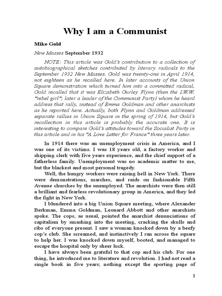 Why I am a Communist An Autobiographical Account of One Man's