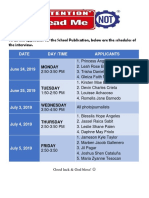 To All The Applicants For The School Publication, Below Are The Schedules of The Interview