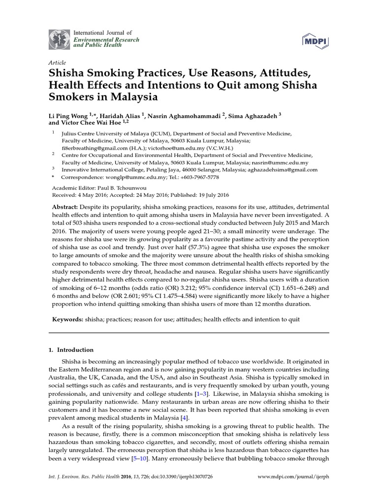 Shisha Smoking Practices, Use Reasons, Attitudes, Health Effects and