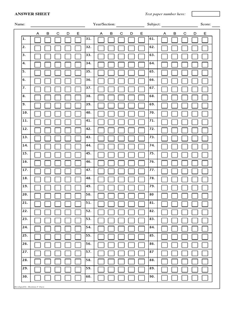 Printable Answer Sheet Template | PDF | Standardized Tests | Tests
