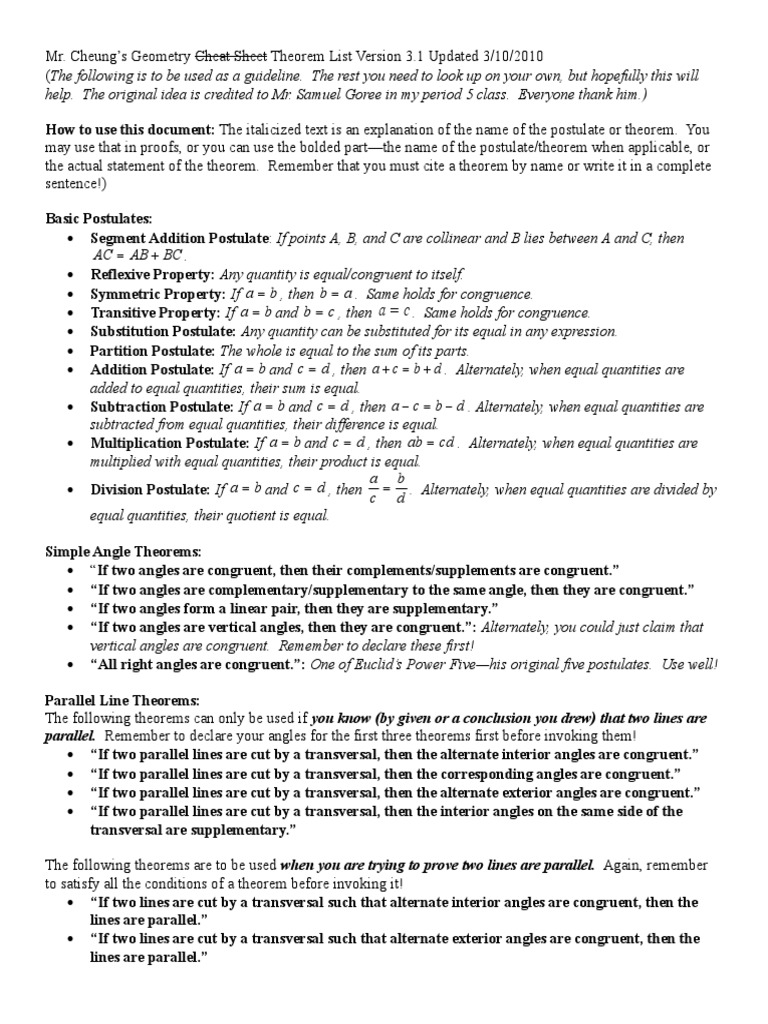 Geometry Theorem Cheat Sheet | PDF | Rectangle | Perpendicular