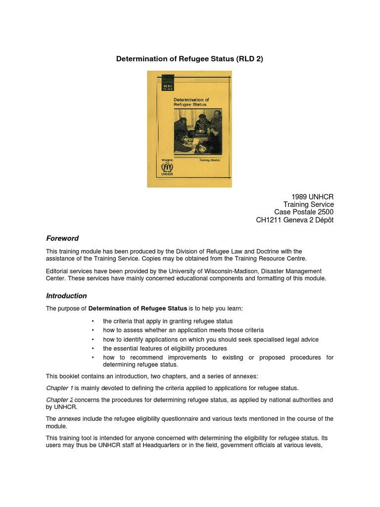 Refugee Status Training Guide | PDF | Refugee | United Nations High ...