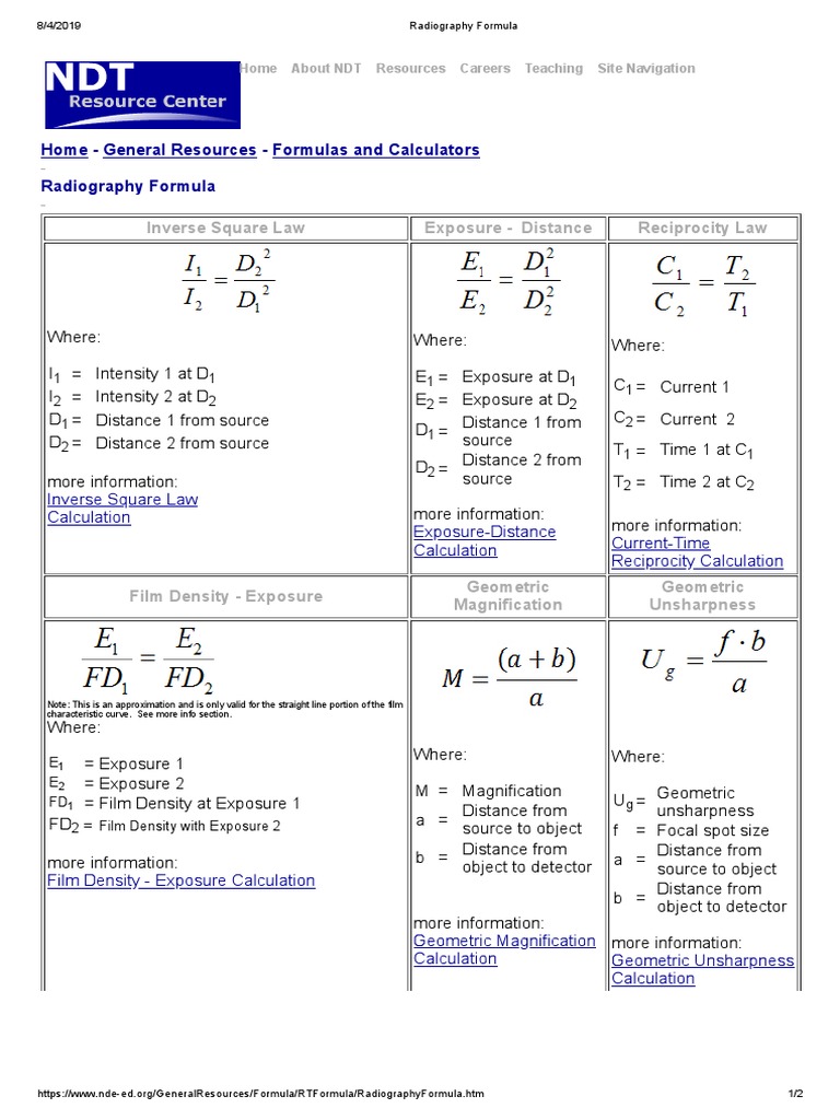 Radiography Formulas and Laws | PDF | Attenuation | Exposure (Photography)