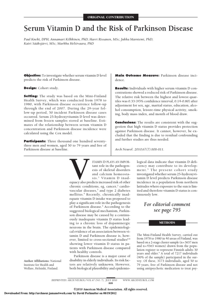 Movement Disorder PDF Vitamin D Parkinson's Disease