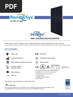 ReeSページ RenewSys | DESERV Extreme 144X 560-600 | Solar Panel Datasheet