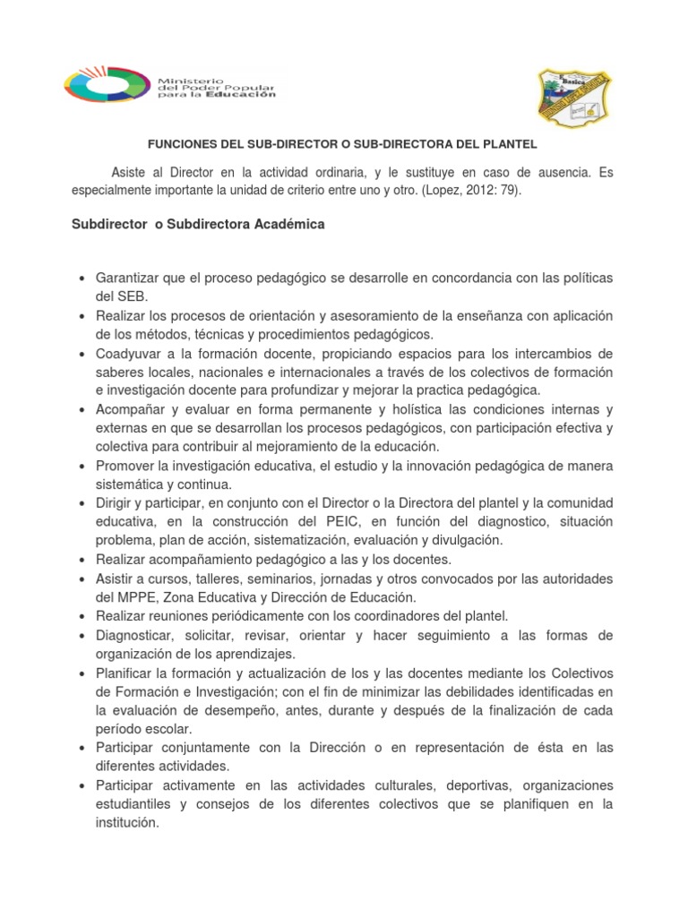 Funciones del Subdirector Académico Escolar | PDF | Evaluación ...