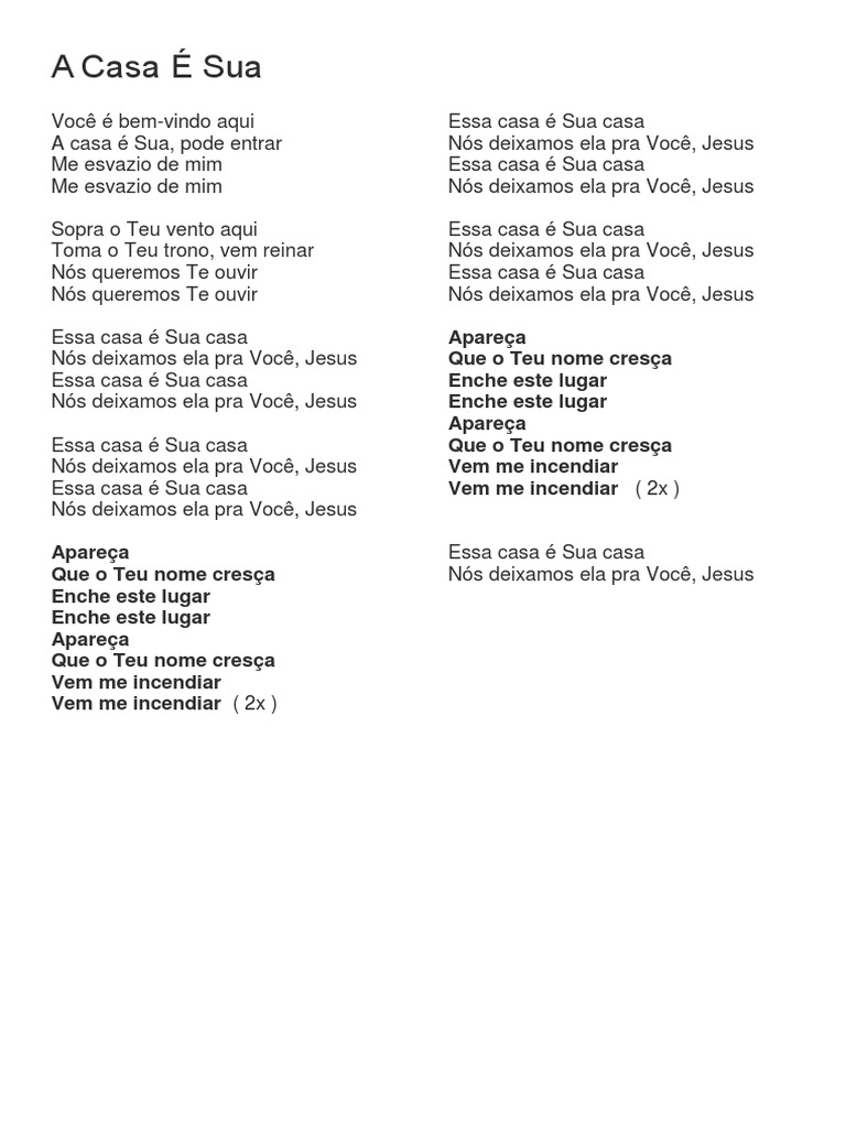 A Casa É Sua: Letra da Música | PDF
