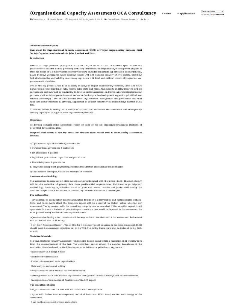 (Organisational Capacity Assessment) OCA Consultancy, August 2019 - NGO ...