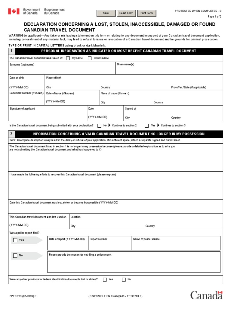 Declaration Concerning A Lost, Stolen, Inaccessible, Damaged or Found