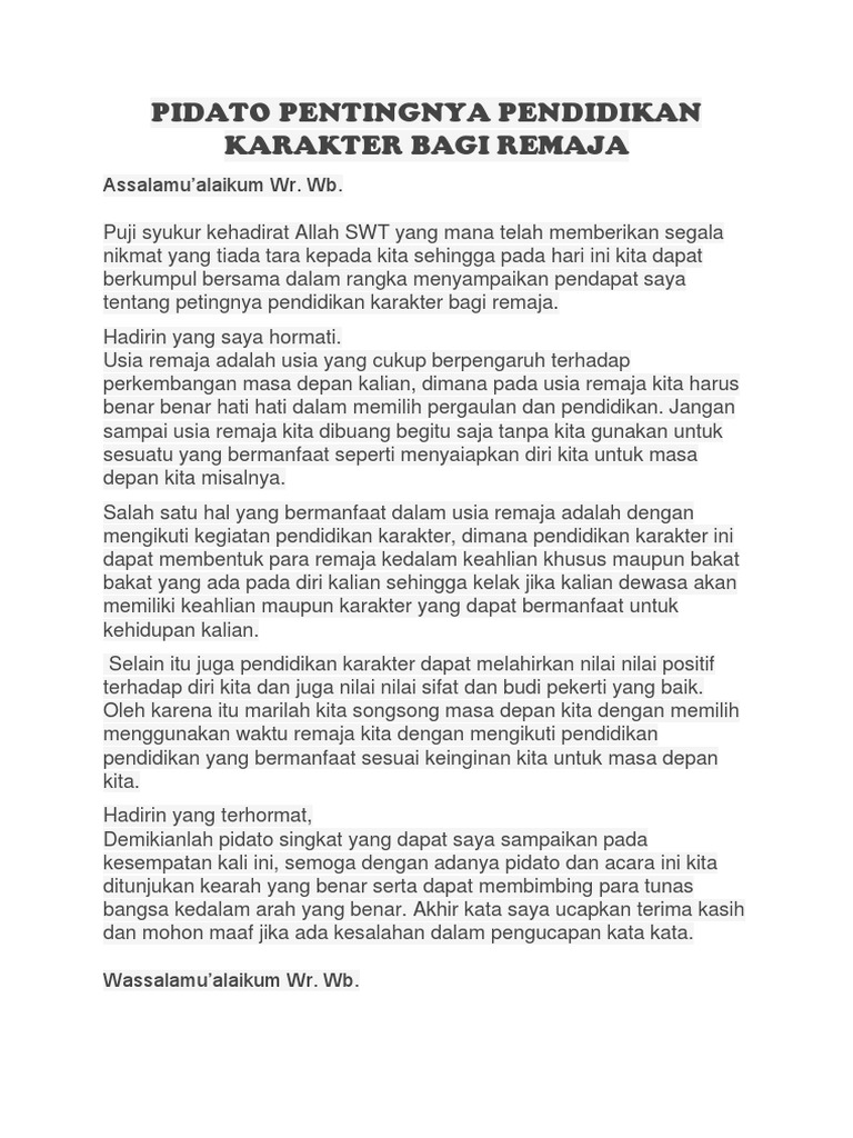 Contoh Pidato Tentang Pendidikan Karakter Sketsa