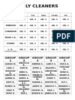 Daily Cleaners: Group 1 Group 2 Group 3 Group 4 Group 5