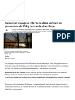 Suisse - Un Voyageur Interpellé Dans Un Train en Possession de 23 KG de Viande D'antilope