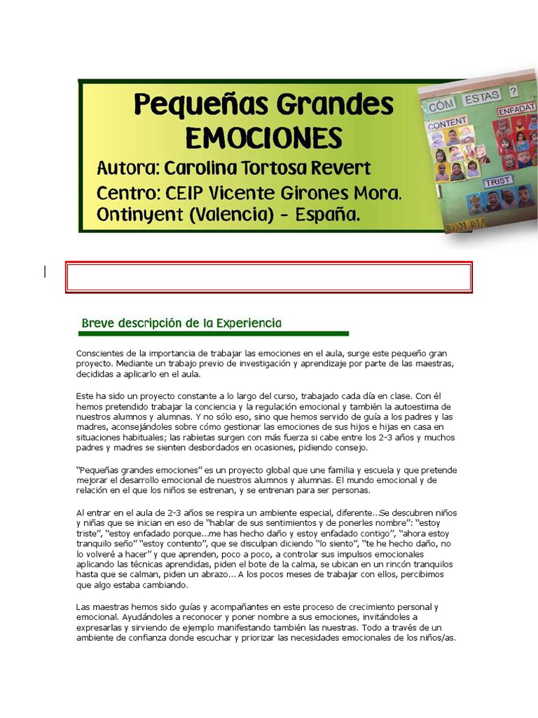 Conscientes de La Importancia de Trabajar Las Emociones en El Aula ...