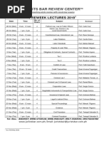 2019 Schedule of Preweek Lectures