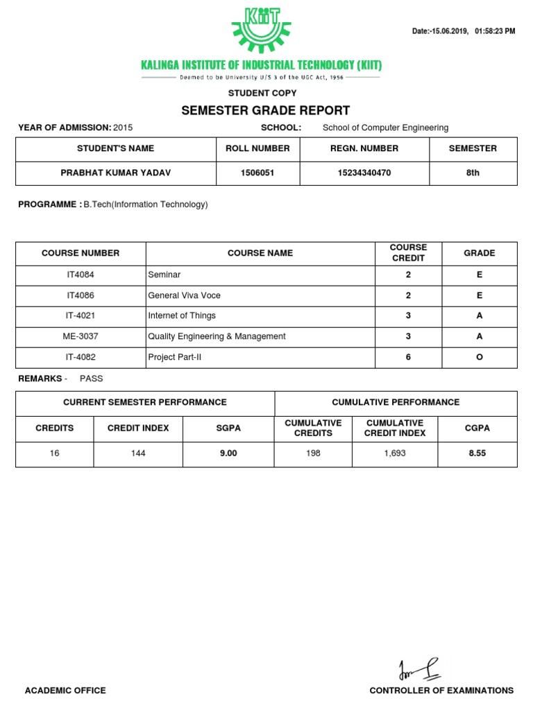 8th Semester Grade Report - B.Tech IT | PDF | Computers | Technology ...