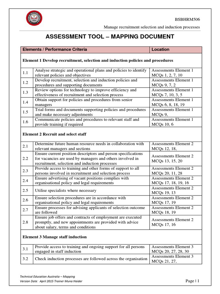 Assessment Tool - Mapping Document | PDF | Recruitment | Employment