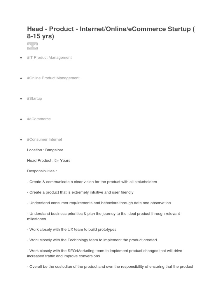 JD - Head, Product, Internet | PDF