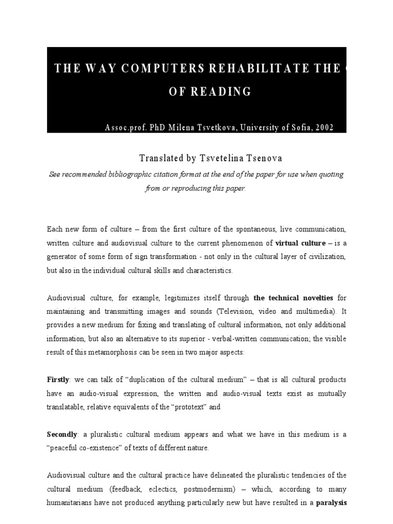 Computer Culture and Reading-En | PDF | Social Science | Philosophy