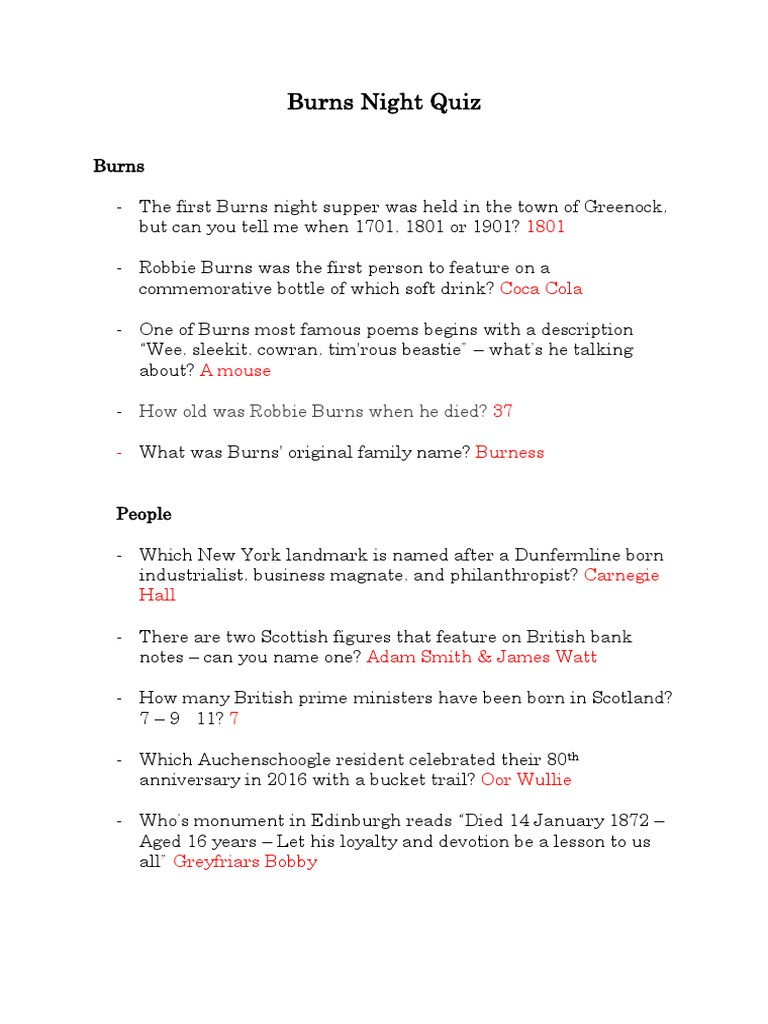Scotland Quiz - BURNS NIGHT | PDF
