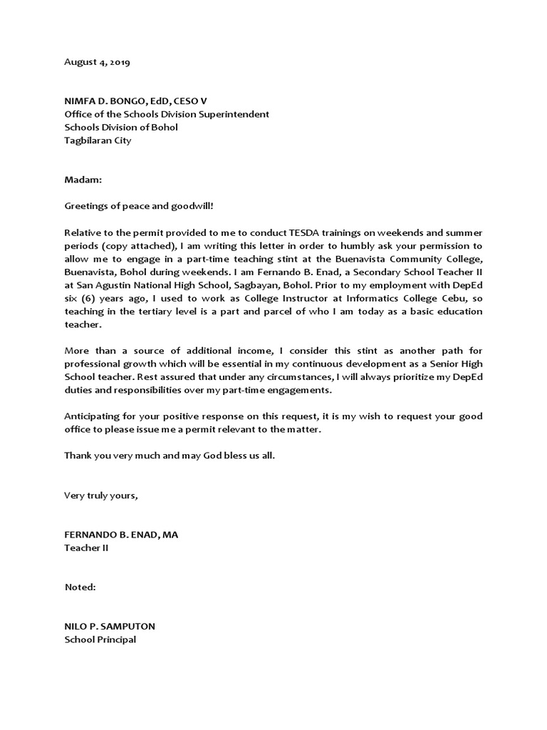 Letter Request Part Time BCC PDF