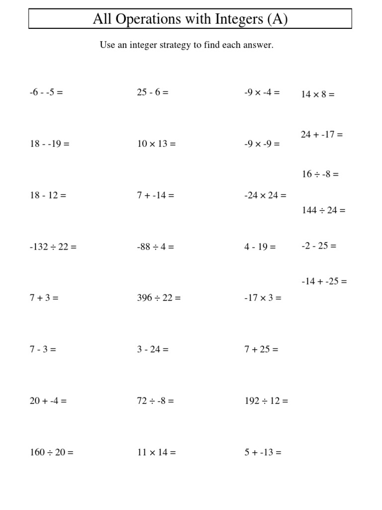 Integer Operations Practice Problems | PDF