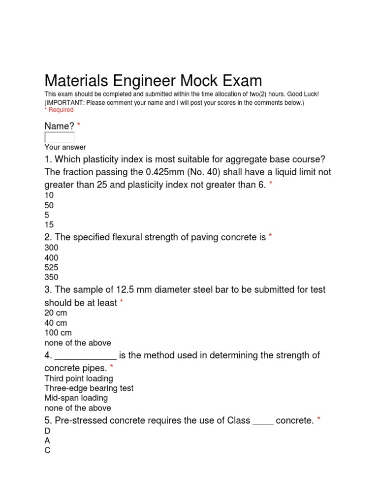 Materials Engineer Mock Exam Guide | PDF | Road Surface | Asphalt