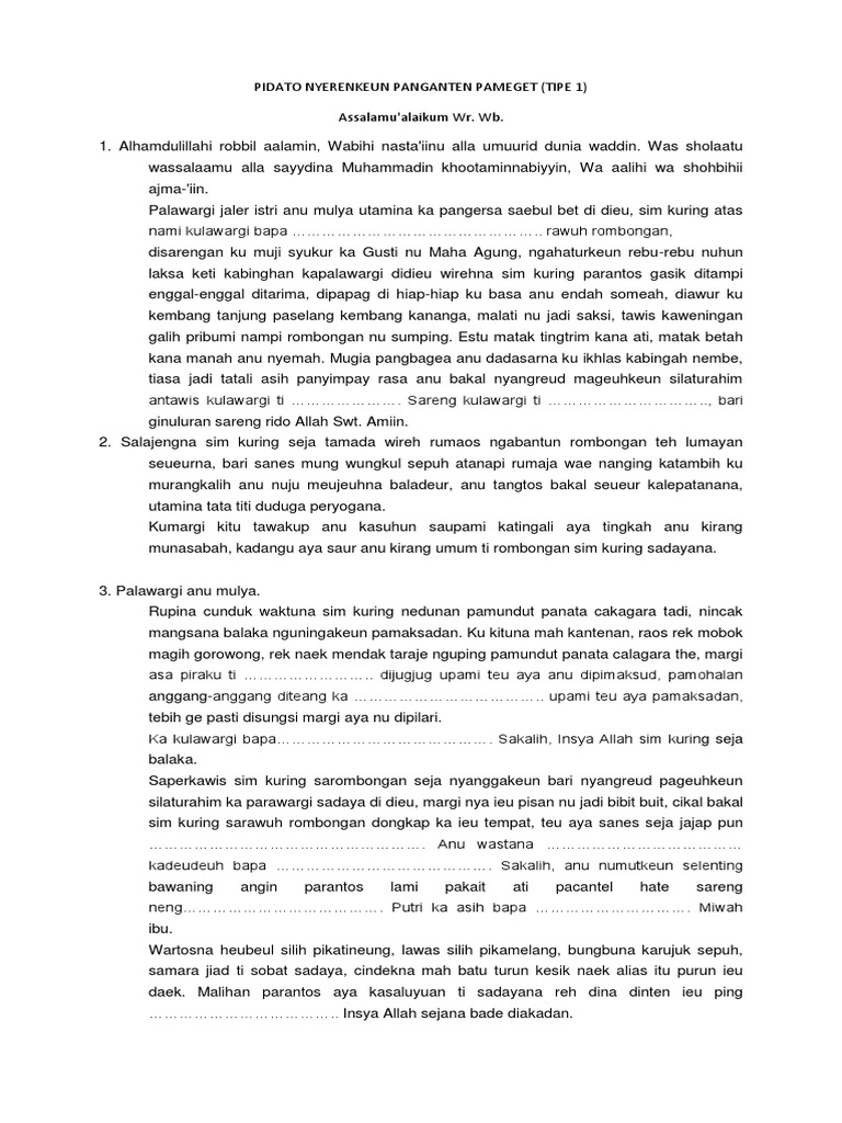 Pidato Nyerenkeun Panganten Pameget