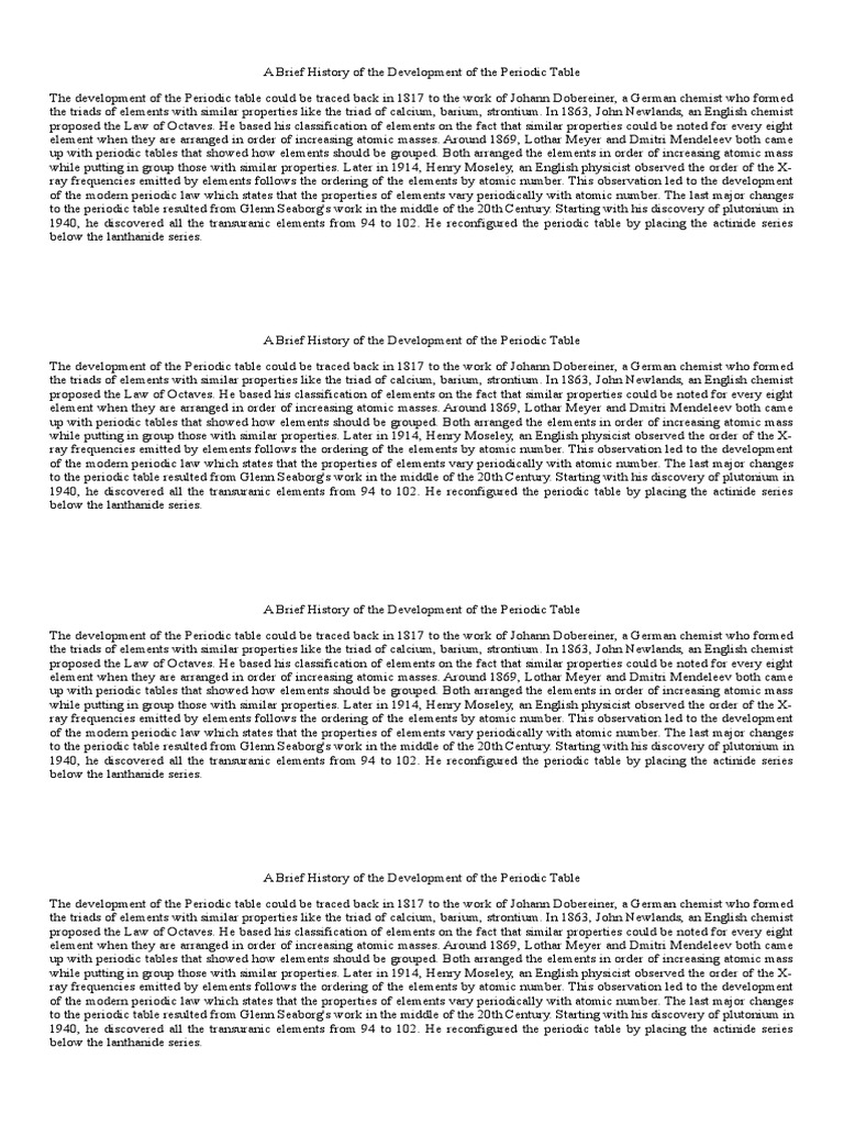 History of the Periodic Table | PDF | Periodic Table | Chemical Elements