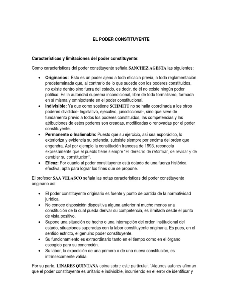 Características del Poder Constituyente | PDF | Constitución | Soberanía