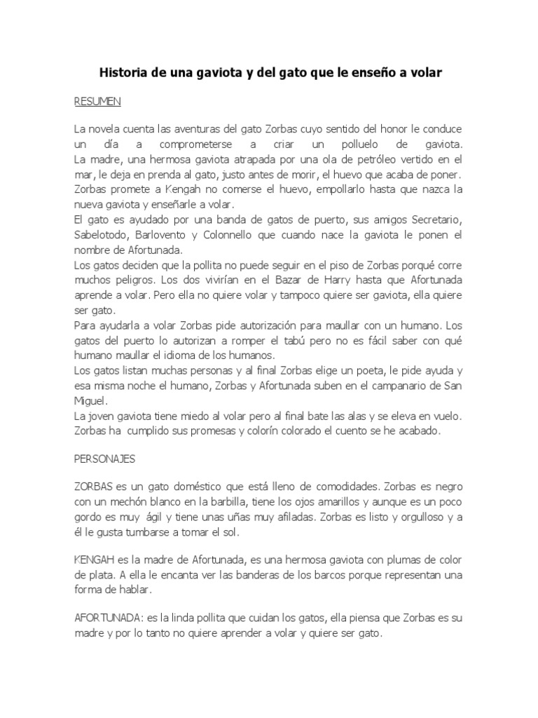 RESUMEN Historia de Una Gaviota y Del Gato Que Le Enseño a Volar | Gatos