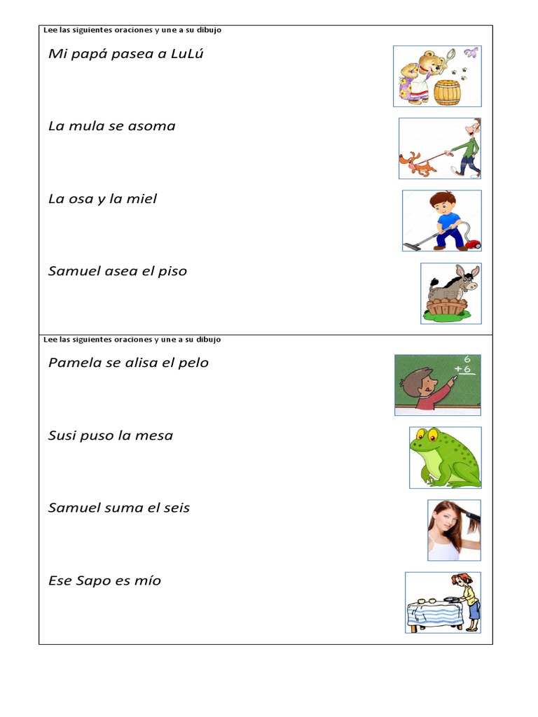 Oraciones con M, P, L y S para Niños | PDF | Artes del Lenguaje y ...